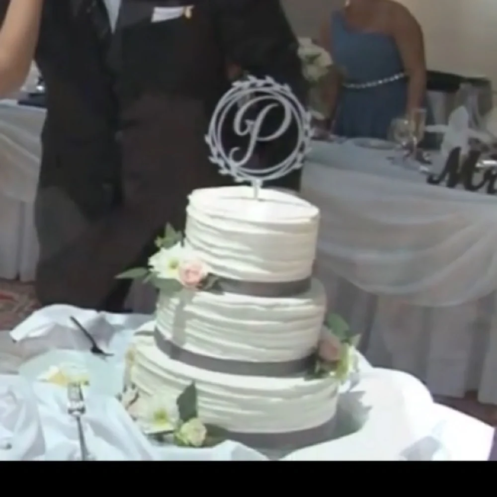 Silver “P” cake topper